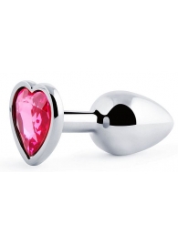 Серебристая анальная пробка с розовым кристаллом-сердечком - 7 см. - Anal Jewelry Plug - купить с доставкой в Смоленске