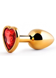 Золотистая анальная пробка с красным стразом-сердечком - 7 см. - Anal Jewelry Plug - купить с доставкой в Смоленске