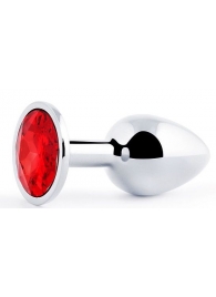 Серебристая анальная пробка с красным стразом - 7,2 см. - Anal Jewelry Plug - купить с доставкой в Смоленске