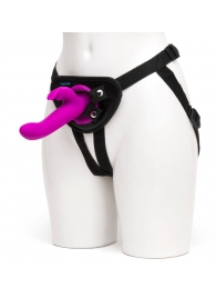 Лиловый страпон Rechargeable Vibrating Strap-On Harness Set - 17,6 см. - Happy Rabbit - купить с доставкой в Смоленске