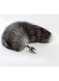 Серебристая анальная пробка с серым хвостиком - Sitabella - купить с доставкой в Смоленске