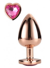 Золотистая анальная втулка с кристаллом-сердечком розового цвета - 7,1 см. - Dream Toys - купить с доставкой в Смоленске
