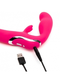 Ярко-розовый безремневой страпон Rechargeable Vibrating Strapless Strap-On - Happy Rabbit - купить с доставкой в Смоленске