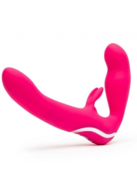 Ярко-розовый безремневой страпон Rechargeable Vibrating Strapless Strap-On - Happy Rabbit - купить с доставкой в Смоленске