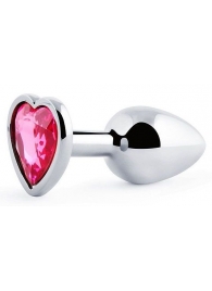 Серебристая анальная пробка с малиновым кристаллом-сердечком - 7 см. - Anal Jewelry Plug - купить с доставкой в Смоленске