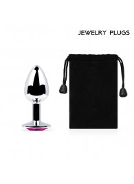 Серебристая анальная пробка с малиновым кристаллом - 7,2 см. - Anal Jewelry Plug - купить с доставкой в Смоленске