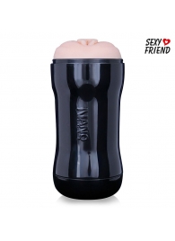 Телесный мастурбатор-вагина в черной колбе - 1137 - в Смоленске купить с доставкой