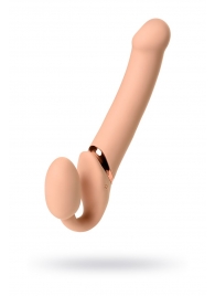 Телесный безремневой вибрострапон Vibrating Bendable Strap-On L - Strap-on-me - купить с доставкой в Смоленске