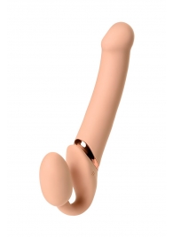 Телесный безремневой вибрострапон Vibrating Bendable Strap-On L - Strap-on-me - купить с доставкой в Смоленске
