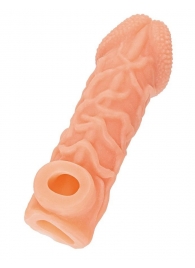 Телесная закрытая насадка с венками Cock Sleeve Size S - 13,8 см. - KOKOS - в Смоленске купить с доставкой