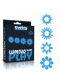 Набор из 4 голубых, светящихся в темноте эрекционных колец Lumino Play - Lovetoy - в Смоленске купить с доставкой