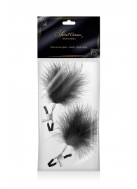 Зажимы на соски с черными пуховыми кисточками Sweet Caress Feather Nipple Clumps - Sweet Caress - купить с доставкой в Смоленске