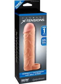 Телесная насадка с кольцом Perfect 1 Extension with Ball Strap - 17 см. - Pipedream - в Смоленске купить с доставкой