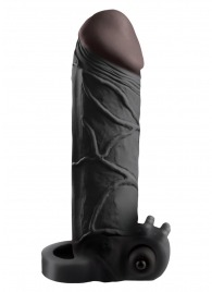 Чёрная вибронасадка с кольцом Vibrating Real Feel 2 Extension - 16 см. - Pipedream - в Смоленске купить с доставкой