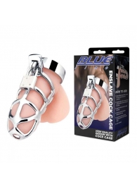 Серебристая металлическая клетка для члена с замком Enslave Cock Cage - BlueLine - купить с доставкой в Смоленске