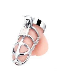 Серебристая металлическая клетка для члена с замком Enslave Cock Cage - BlueLine - купить с доставкой в Смоленске