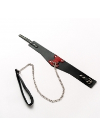 Черный широкий ошейник с красным декором и поводком - Crazy Handmade - купить с доставкой в Смоленске