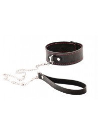 Черный широкий ошейник с красной строчкой и поводком - Crazy Handmade - купить с доставкой в Смоленске