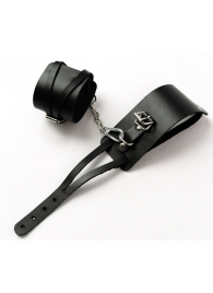 Черные кожаные оковы с креплением в виде веревочек - Crazy Handmade - купить с доставкой в Смоленске