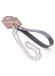 Серебристый металлический поводок с кожаной черной ручкой - 80 см. - Crazy Handmade - купить с доставкой в Смоленске