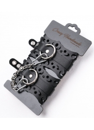 Ажурные наручники из черной кожи - Crazy Handmade - купить с доставкой в Смоленске