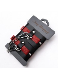 Черно-красные кожаные наручники на металлической сцепке - Crazy Handmade - купить с доставкой в Смоленске