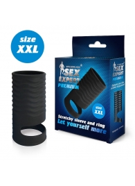 Черная открытая насадка на пенис с кольцом для мошонки XXL-size - 9,4 см. - Sex Expert - в Смоленске купить с доставкой