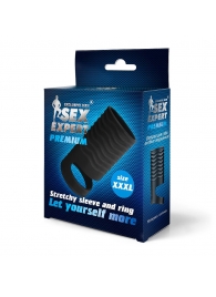 Черная открытая насадка на пенис с кольцом для мошонки XXXL-size - 9,9 см. - Sex Expert - в Смоленске купить с доставкой