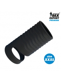 Черная открытая насадка на пенис с кольцом для мошонки XXXL-size - 9,9 см. - Sex Expert - в Смоленске купить с доставкой