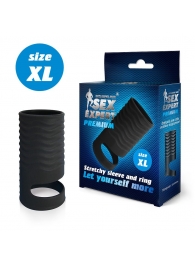 Черная открытая насадка на пенис с кольцом для мошонки XL-size - 8,9 см. - Sex Expert - в Смоленске купить с доставкой