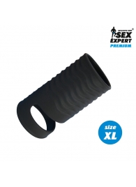 Черная открытая насадка на пенис с кольцом для мошонки XL-size - 8,9 см. - Sex Expert - в Смоленске купить с доставкой