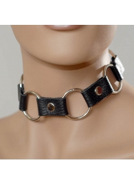 Кожаный черный ошейник с кольцами - Sitabella - купить с доставкой в Смоленске