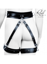 Черный кожаный пояс с гартерами - L-XL - Notabu - купить с доставкой в Смоленске