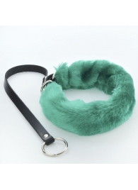 Зеленый меховой ошейник с кожаным поводком - Sitabella - купить с доставкой в Смоленске