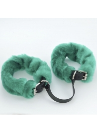 Черные кожаные оковы со съемной зеленой опушкой - Sitabella - купить с доставкой в Смоленске