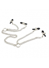 Серебристые зажимы для сосков и половых губ на тонкой цепочке - Notabu - купить с доставкой в Смоленске