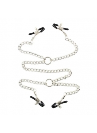 Серебристые зажимы для сосков и половых губ на тонкой цепочке - Notabu - купить с доставкой в Смоленске