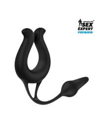 Черная вибронасадка Sex Expert с анальной втулкой - Sex Expert - в Смоленске купить с доставкой