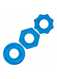 Комплект из трех голубых колец для эрекции 3-Pack Nuts   Bolts Stretch Cock Ring Set - BlueLine - в Смоленске купить с доставкой