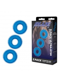 Комплект из трех голубых колец для эрекции 3-Pack Ultra-Stim Stretch Cock Rings - BlueLine - в Смоленске купить с доставкой