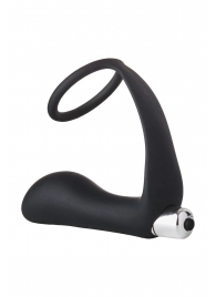 Черное эрекционное кольцо с вибропробкой Vibrating Anal Plug With Cockring - Dream Toys - в Смоленске купить с доставкой
