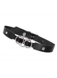Черный кожаный ошейник со связанными кольцами - Pecado - купить с доставкой в Смоленске