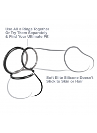 Набор из трех черных эрекционных колец Silicone 3-Ring Stamina Set - Pipedream - в Смоленске купить с доставкой