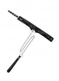 Черный кожаный ошейник-воротник с поводком - Pecado - купить с доставкой в Смоленске