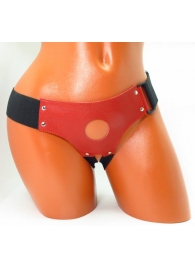 Красные кожаные трусики для страпона - БДСМ Арсенал - купить с доставкой в Смоленске