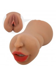 Темно-бежевый двусторонний мастурбатор Zoey - ротик и вагина - Baile - в Смоленске купить с доставкой