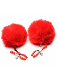 Красные зажимы на соски с помпонами Pom Pom - XR Brands - купить с доставкой в Смоленске