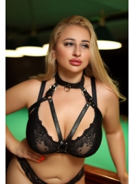 Черная кожаная сбруя с ошейником plus size из нежной кожи - БДСМ Арсенал - купить с доставкой в Смоленске