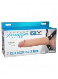 Телесный полый страпон на черных ремнях Hollow Silicone Strap-on - 17,8 см. - Pipedream - купить с доставкой в Смоленске