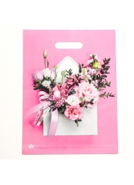 Розовый пакет с цветочным принтом и вырубной ручкой (40х31 см) - Сима-Ленд - купить с доставкой в Смоленске